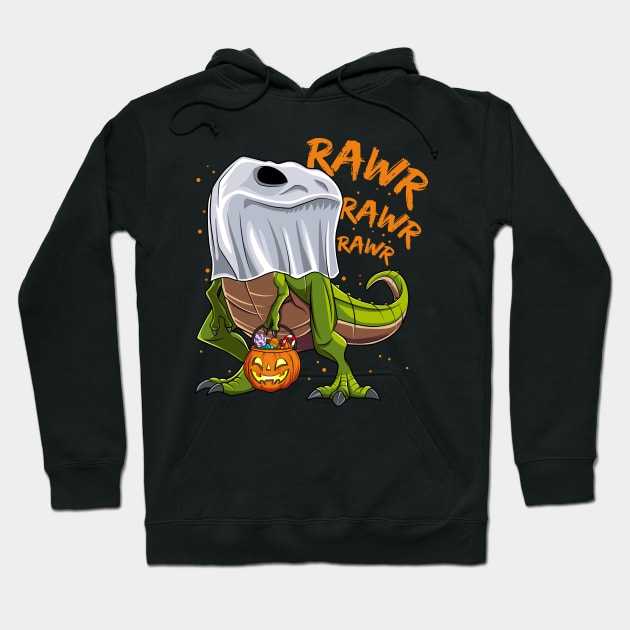 Trick Rawr Trick Halloween Dinosaur Ghost T Rex Hoodie by HCMGift